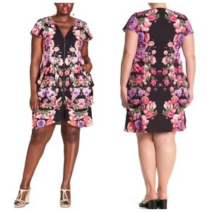 Plus City Chic Floral Front Zip Sheath Dress